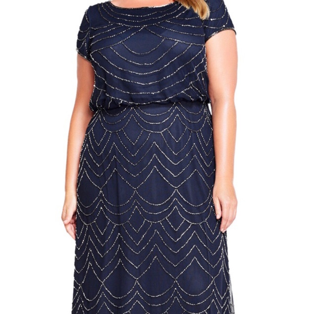 Adrianna Papel: Short Sleeve Beaded Blouson Gown
